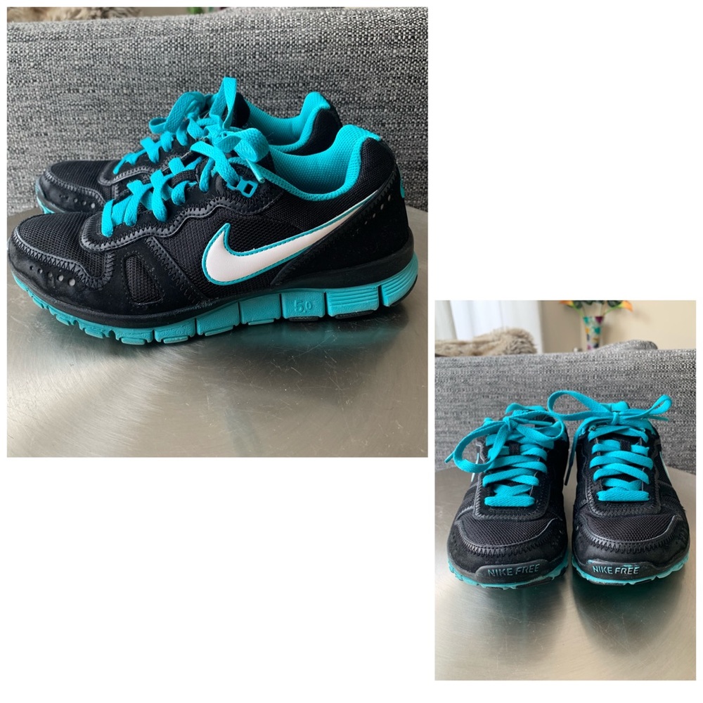 Nike Free Waffle 5.0 running shoes womens 6 teal/black fits more like a 5 1/2
